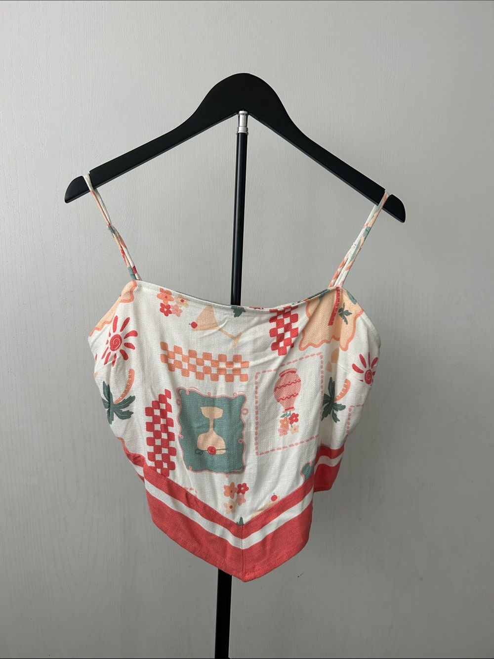 Sienna Sky Linen Blend Cream Camisole with Graphic Print Summer Resort Wear
